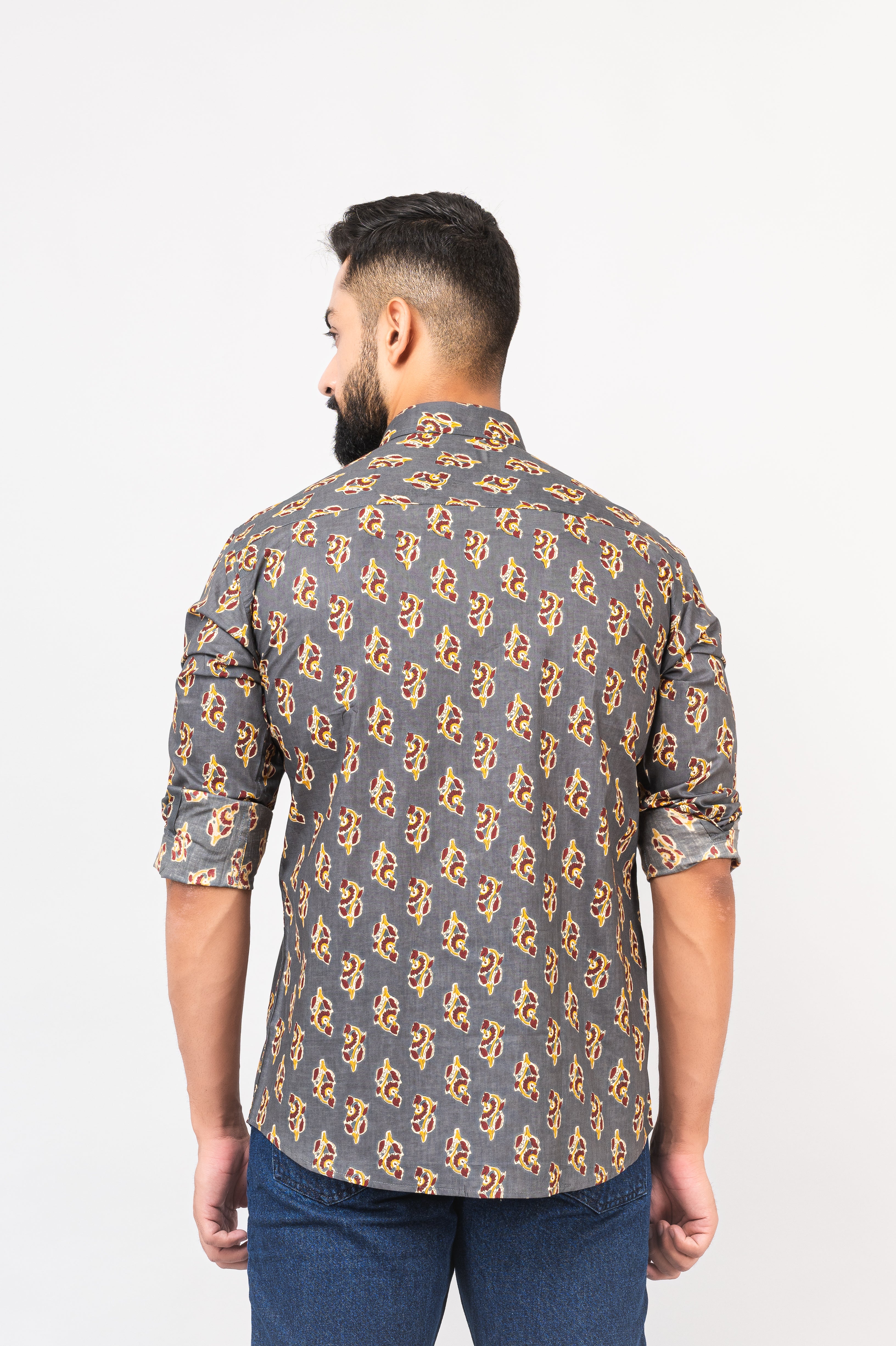 Olive Green Sanganeri Printed Shirt for Men