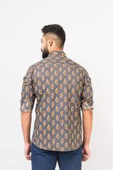 Olive Green Sanganeri Printed Shirt for Men