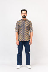 Olive Green Sanganeri Printed Shirt for Men