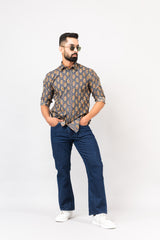 Olive Green Sanganeri Printed Shirt for Men