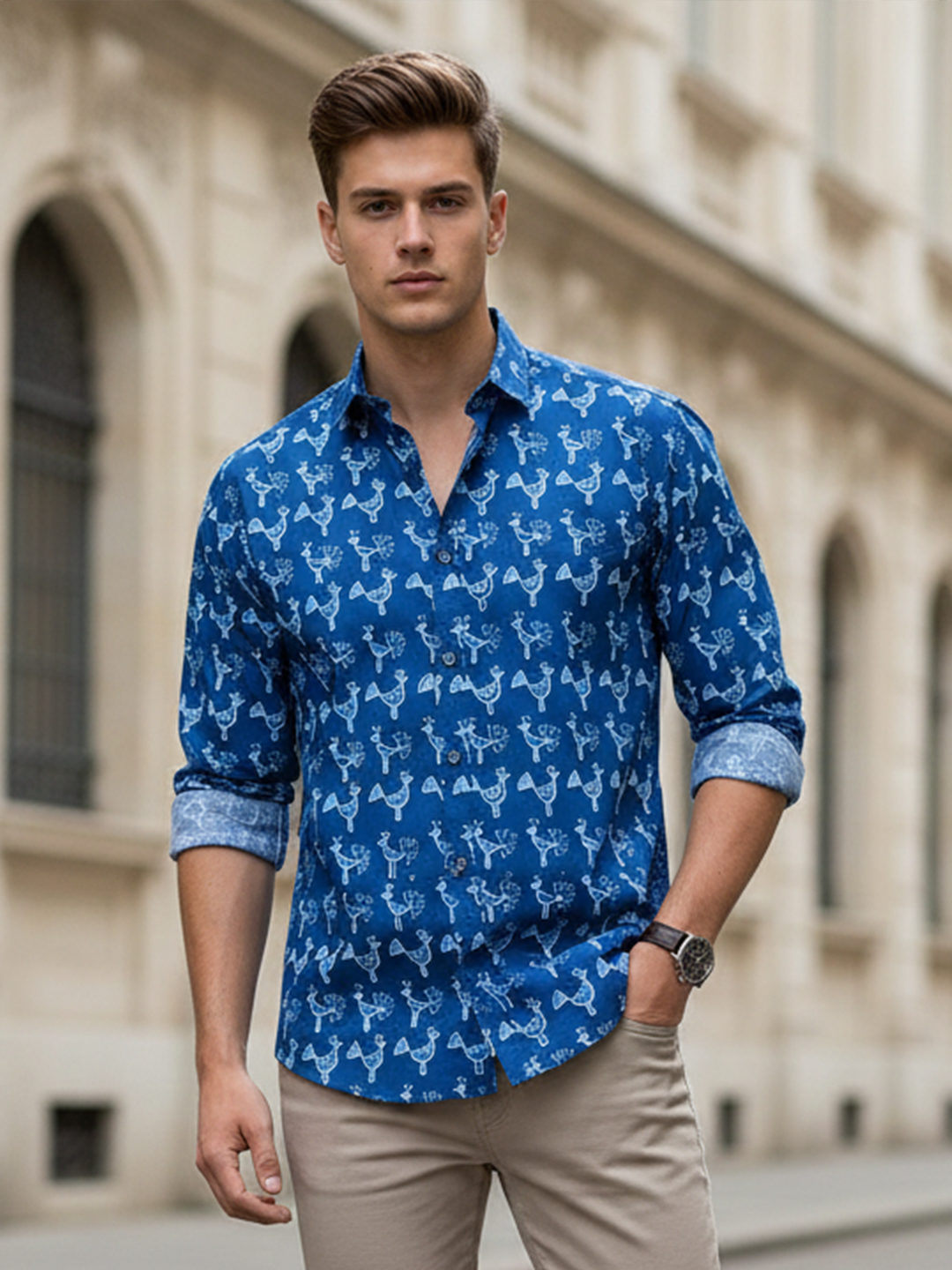 Peacock Sanganeri Printed Shirt