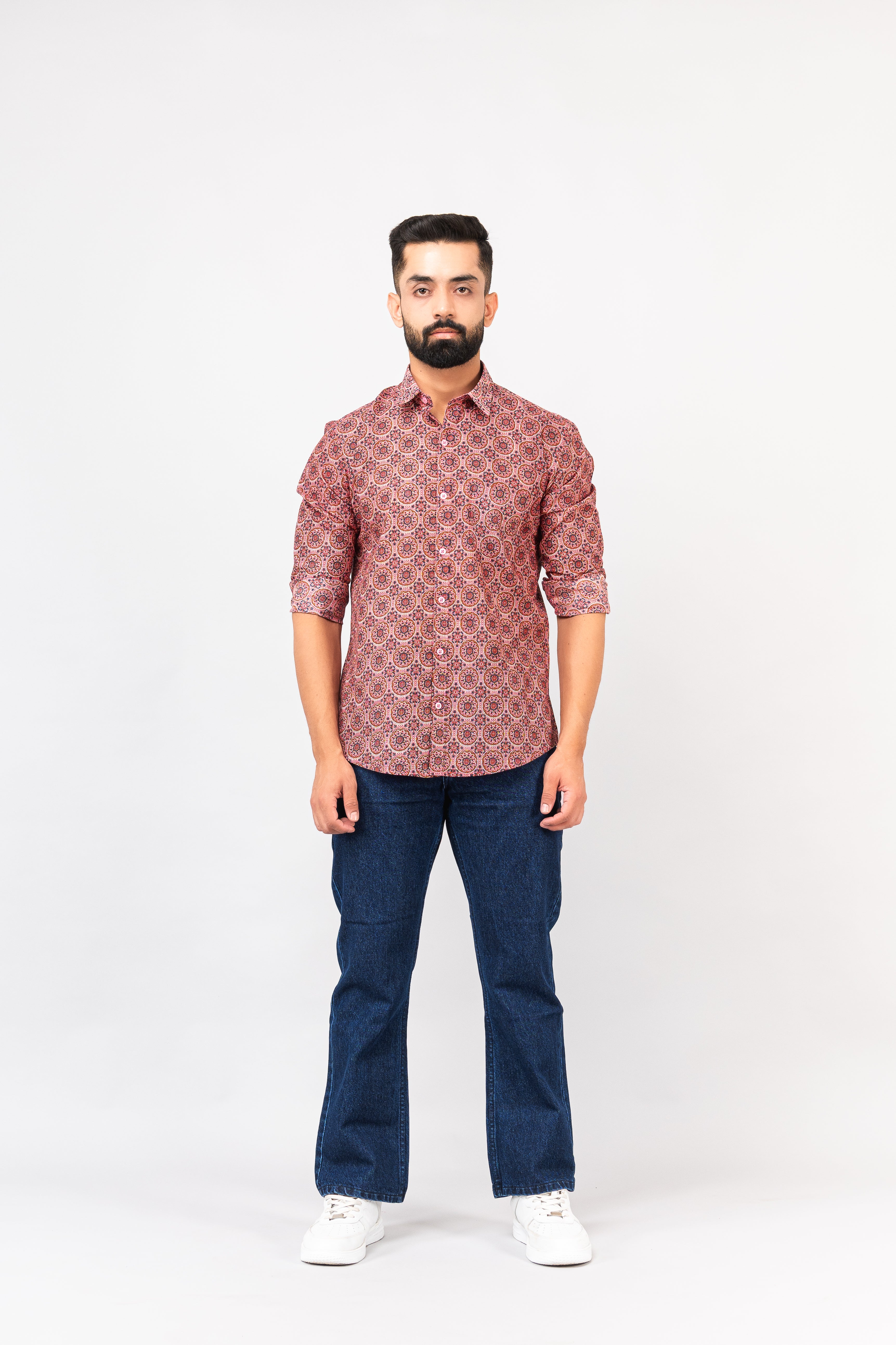 Salmon Pink Sanganeri Printed Shirt