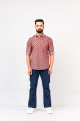 Salmon Pink Sanganeri Printed Shirt