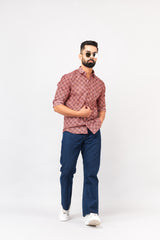 Salmon Pink Sanganeri Printed Shirt