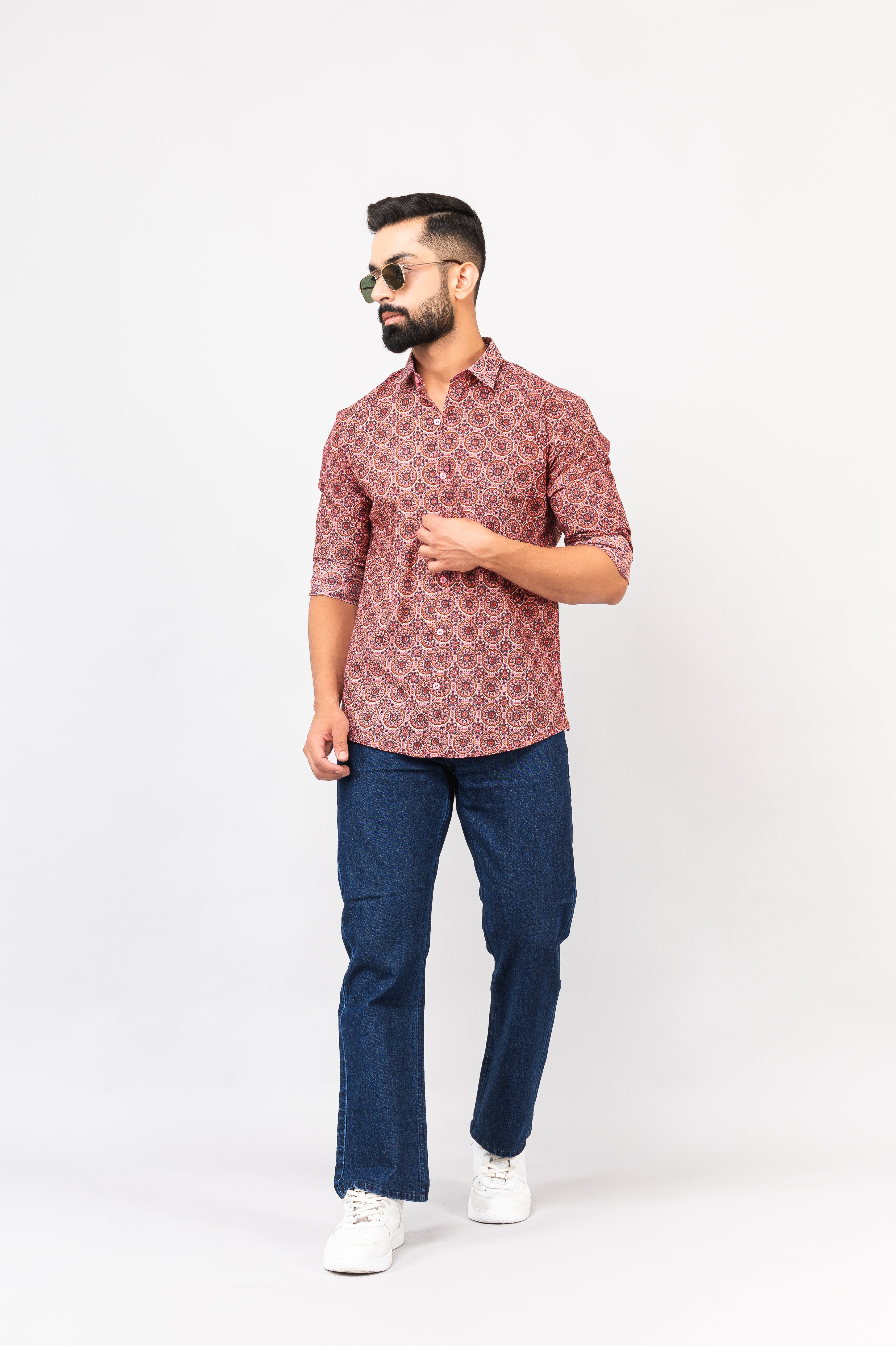 Salmon Pink Sanganeri Printed Shirt