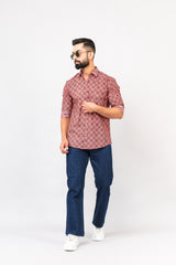 Salmon Pink Sanganeri Printed Shirt
