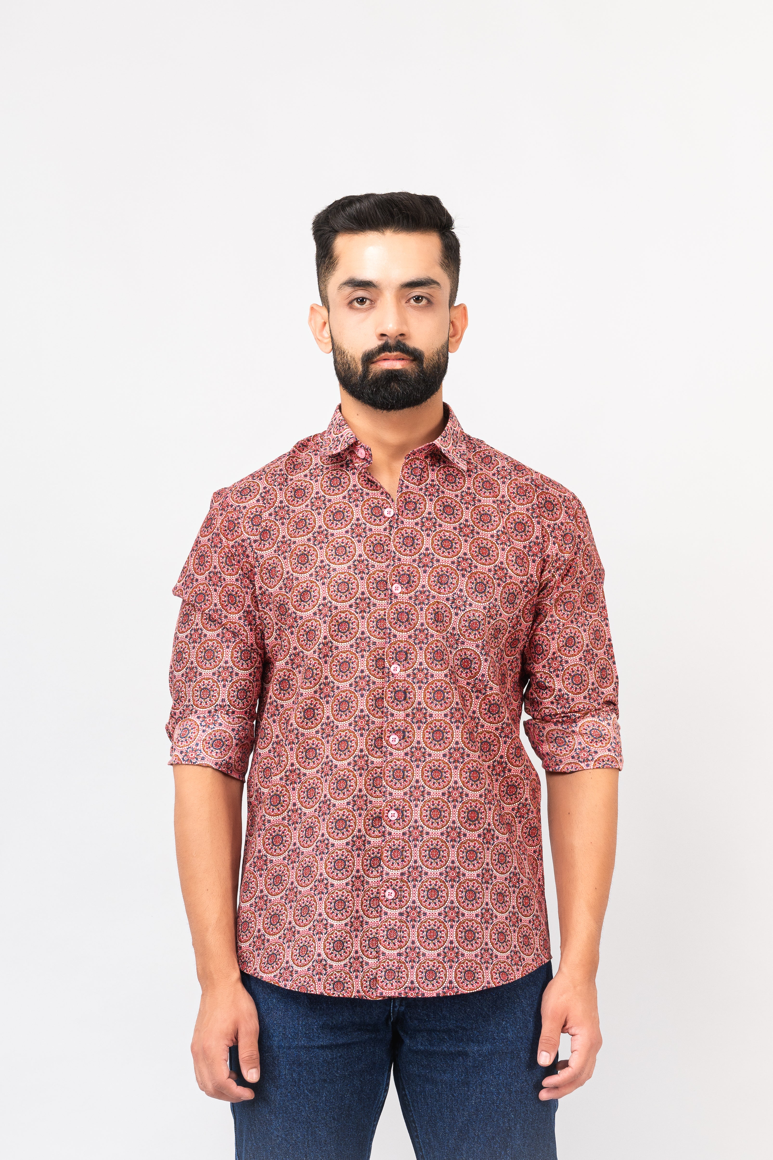 Salmon Pink Sanganeri Printed Shirt