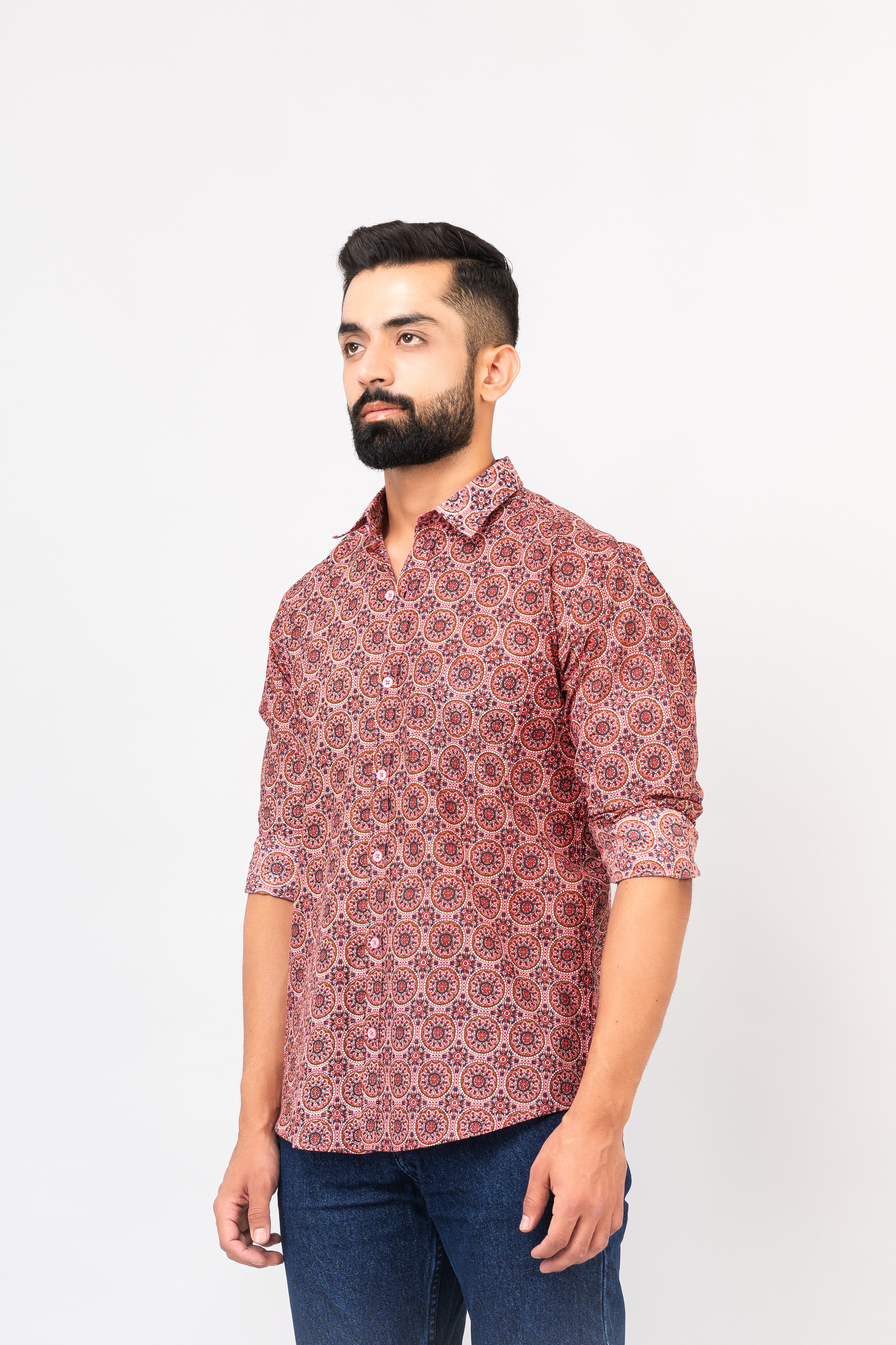 Salmon Pink Sanganeri Printed Shirt