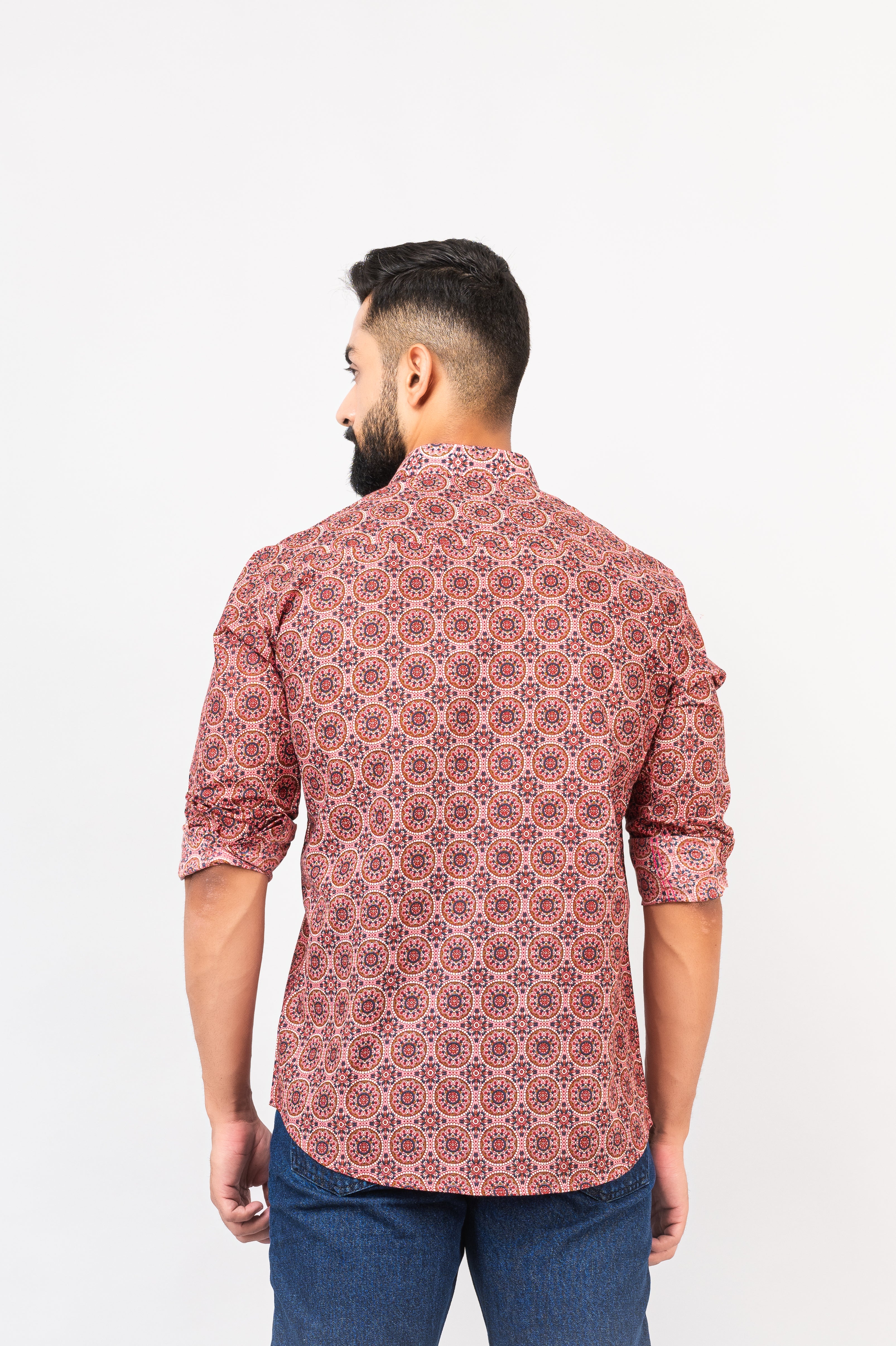 Salmon Pink Sanganeri Printed Shirt
