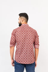 Salmon Pink Sanganeri Printed Shirt