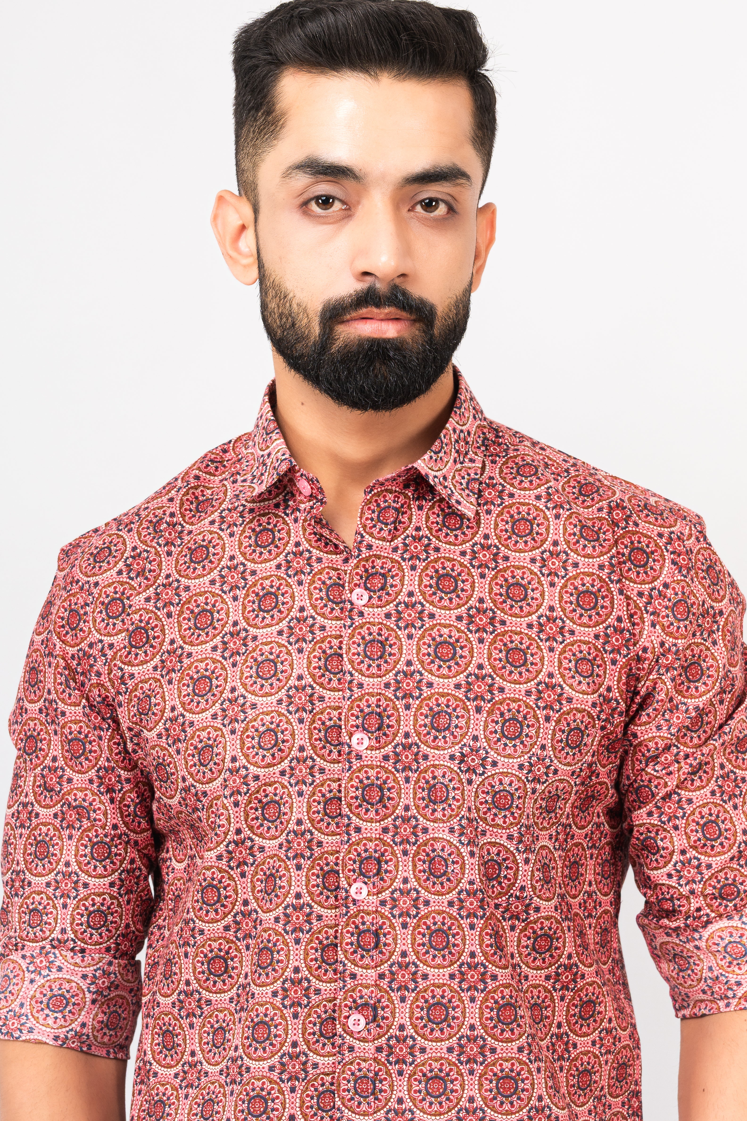 Salmon Pink Sanganeri Printed Shirt