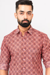 Salmon Pink Sanganeri Printed Shirt