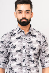 Grey Sanganeri Horse Printed Shirt