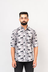 Grey Sanganeri Horse Printed Shirt