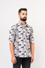 Grey Sanganeri Horse Printed Shirt