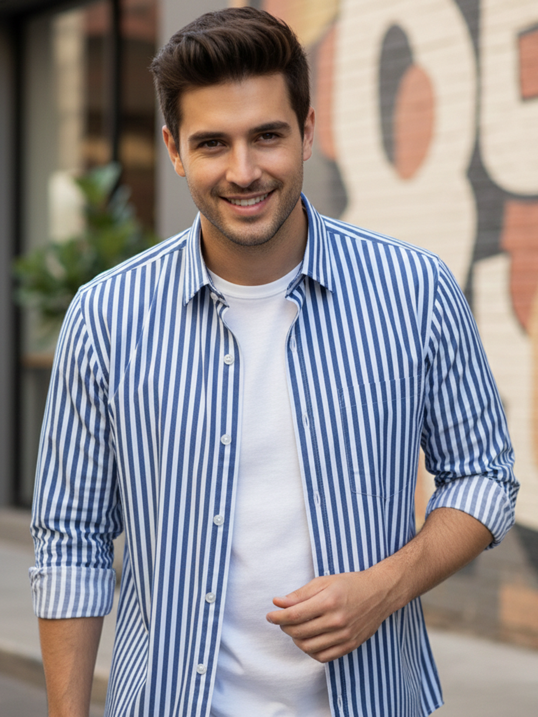 Navy Blue Full Stripes Single PocketFormal Shirt