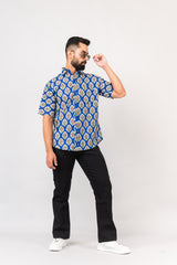 Royal Blue Half Sleeve Block Printed Shirt