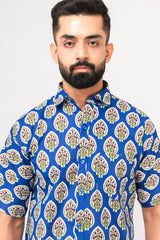 Royal Blue Half Sleeve Block Printed Shirt
