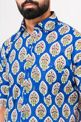 Royal Blue Half Sleeve Block Printed Shirt