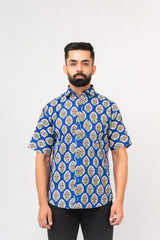 Royal Blue Half Sleeve Block Printed Shirt