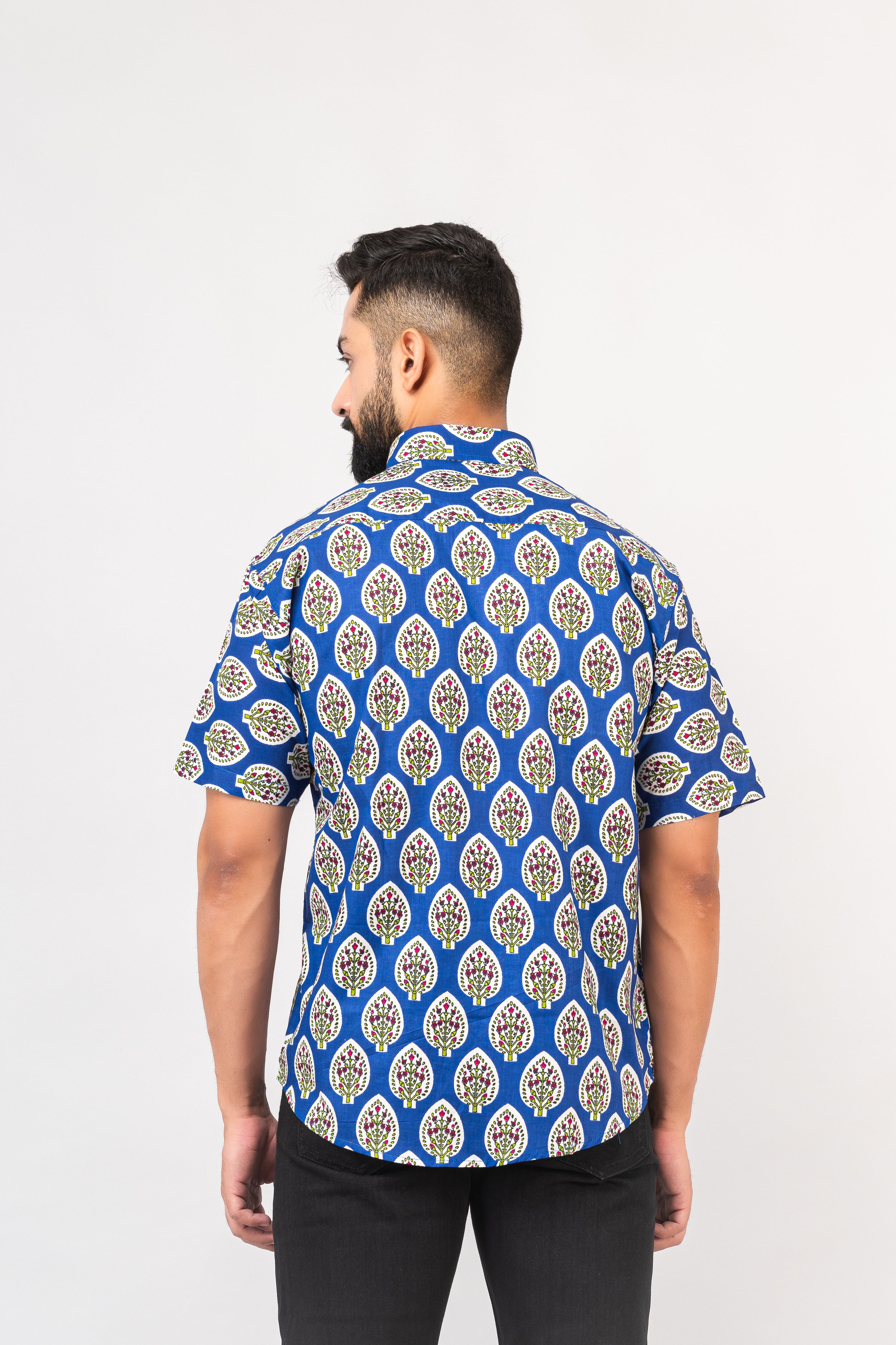 Royal Blue Half Sleeve Block Printed Shirt