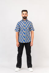 Royal Blue Half Sleeve Block Printed Shirt