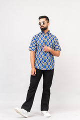 Royal Blue Half Sleeve Block Printed Shirt