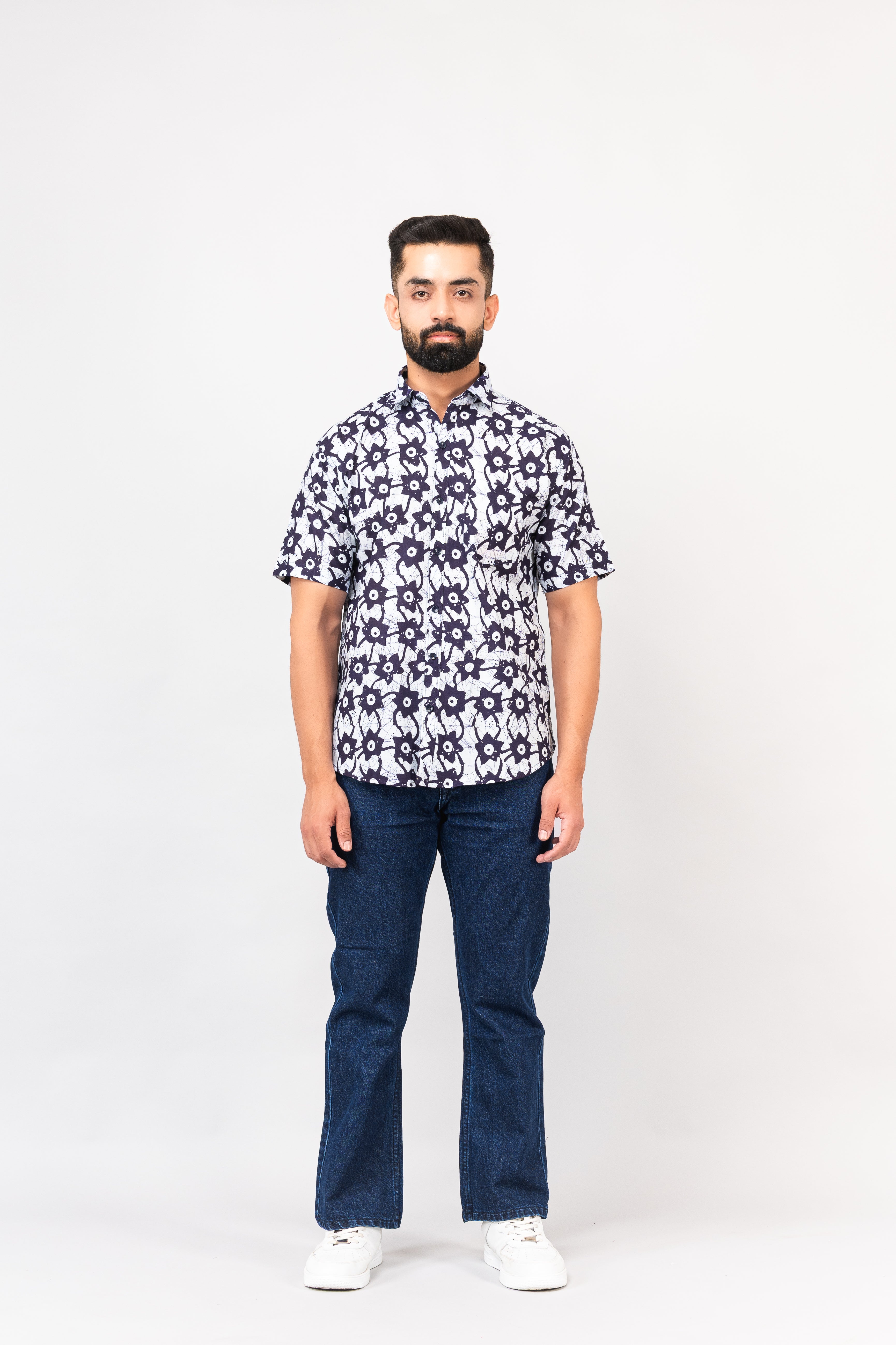 Multicolor Abstract Print Half Sleeves Cotton Shirt