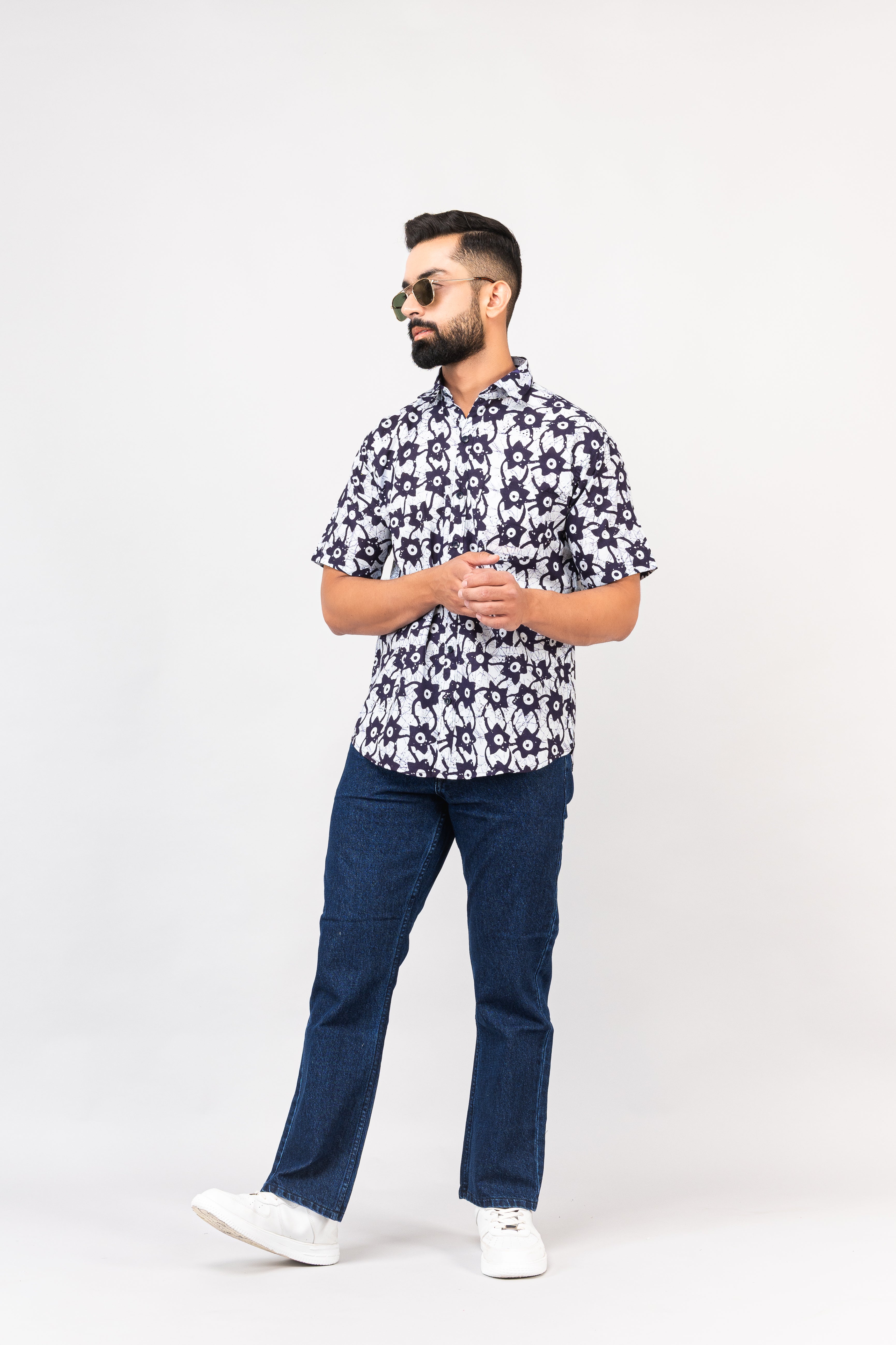 Multicolor Abstract Print Half Sleeves Cotton Shirt