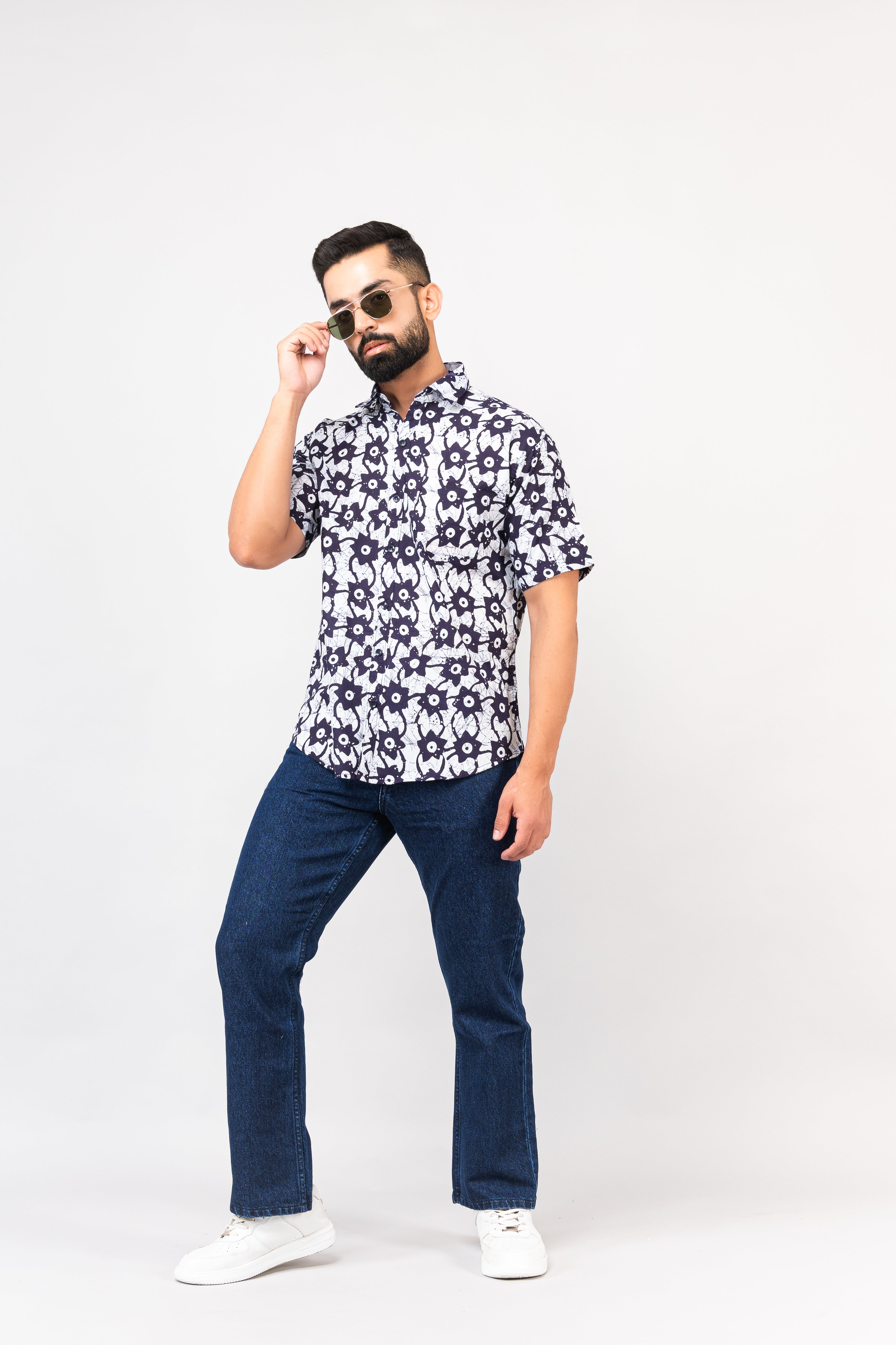 Multicolor Abstract Print Half Sleeves Cotton Shirt