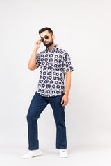 Multicolor Abstract Print Half Sleeves Cotton Shirt