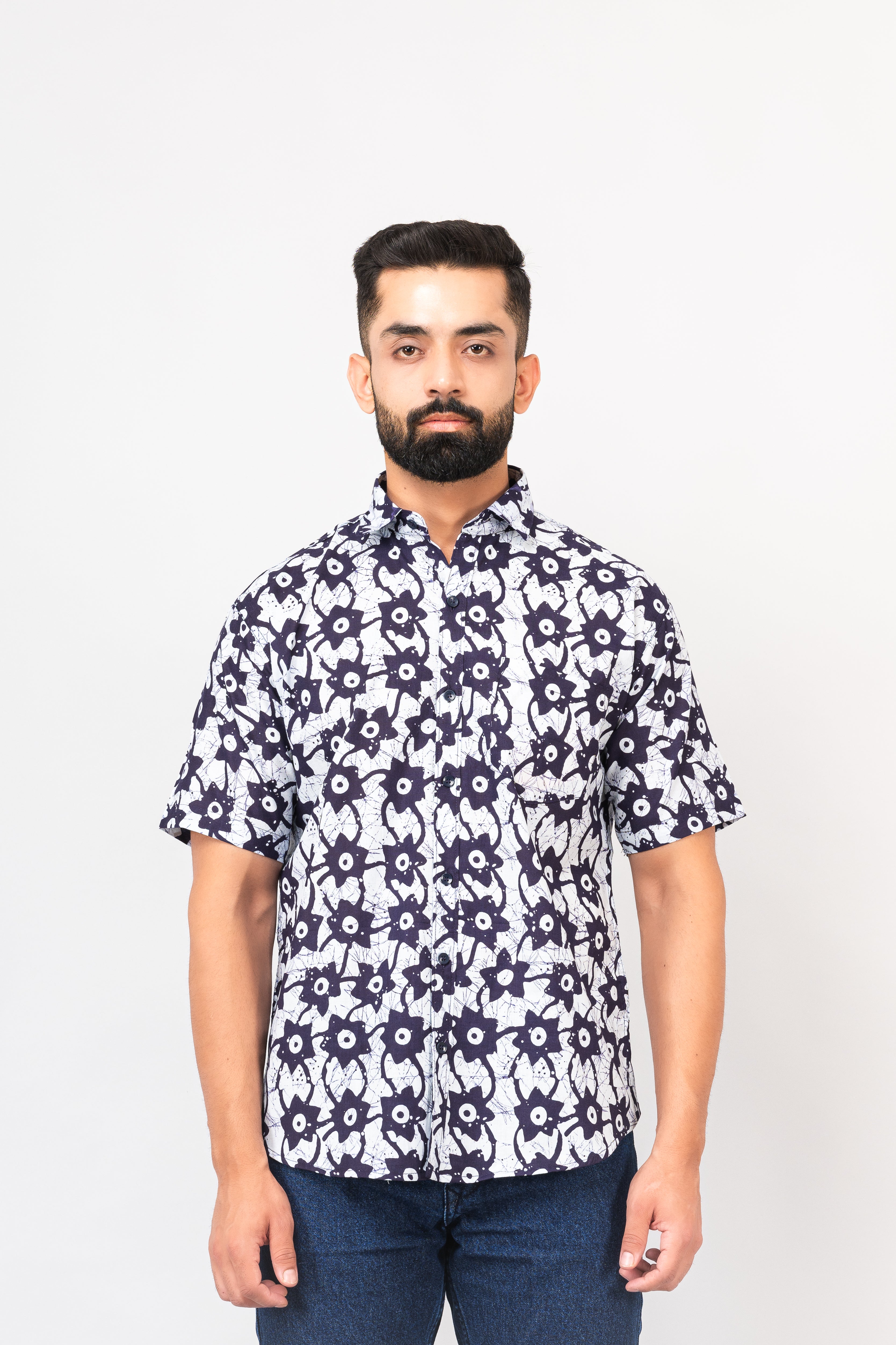 Multicolor Abstract Print Half Sleeves Cotton Shirt