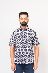 Multicolor Abstract Print Half Sleeves Cotton Shirt