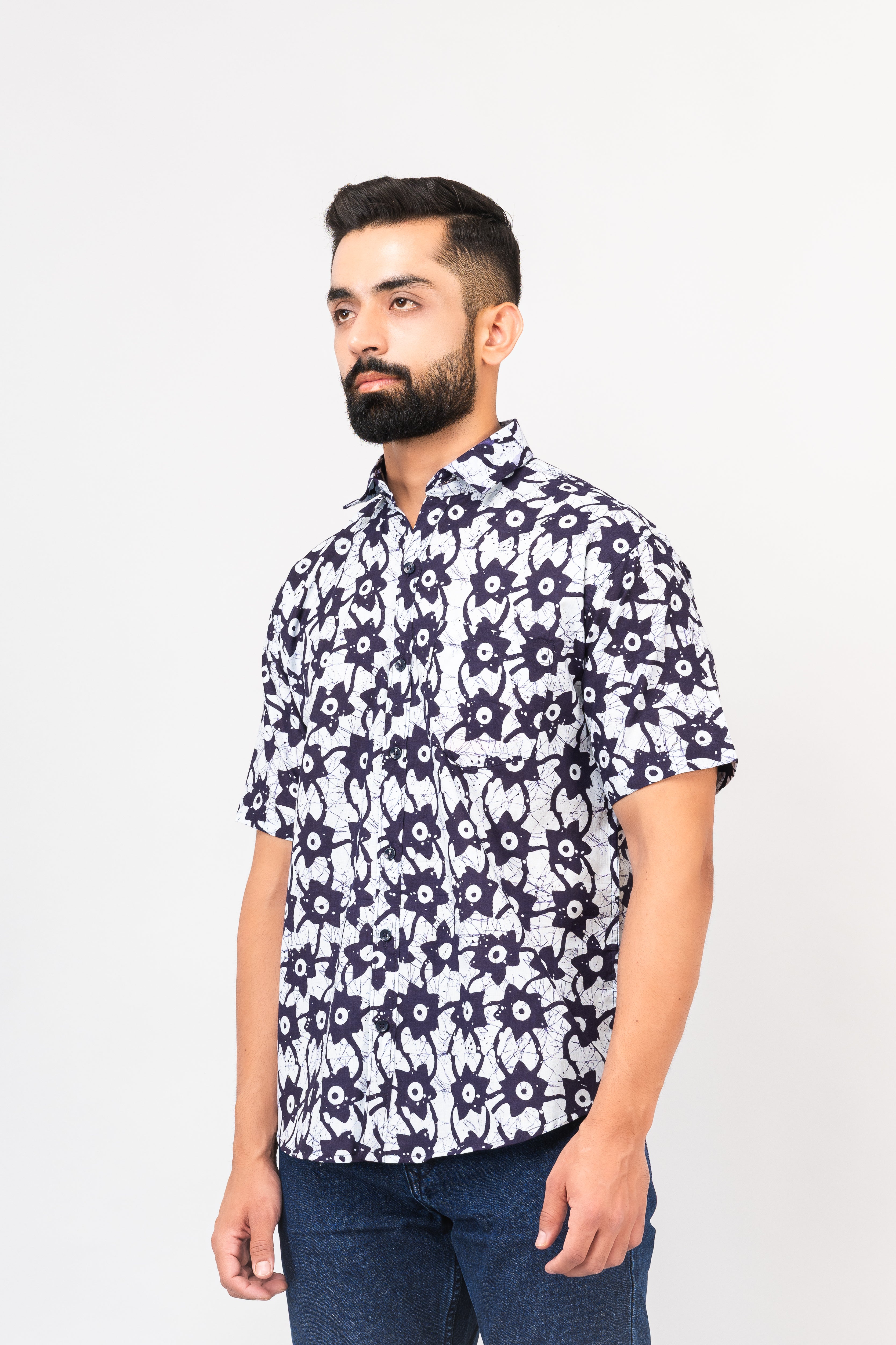 Multicolor Abstract Print Half Sleeves Cotton Shirt