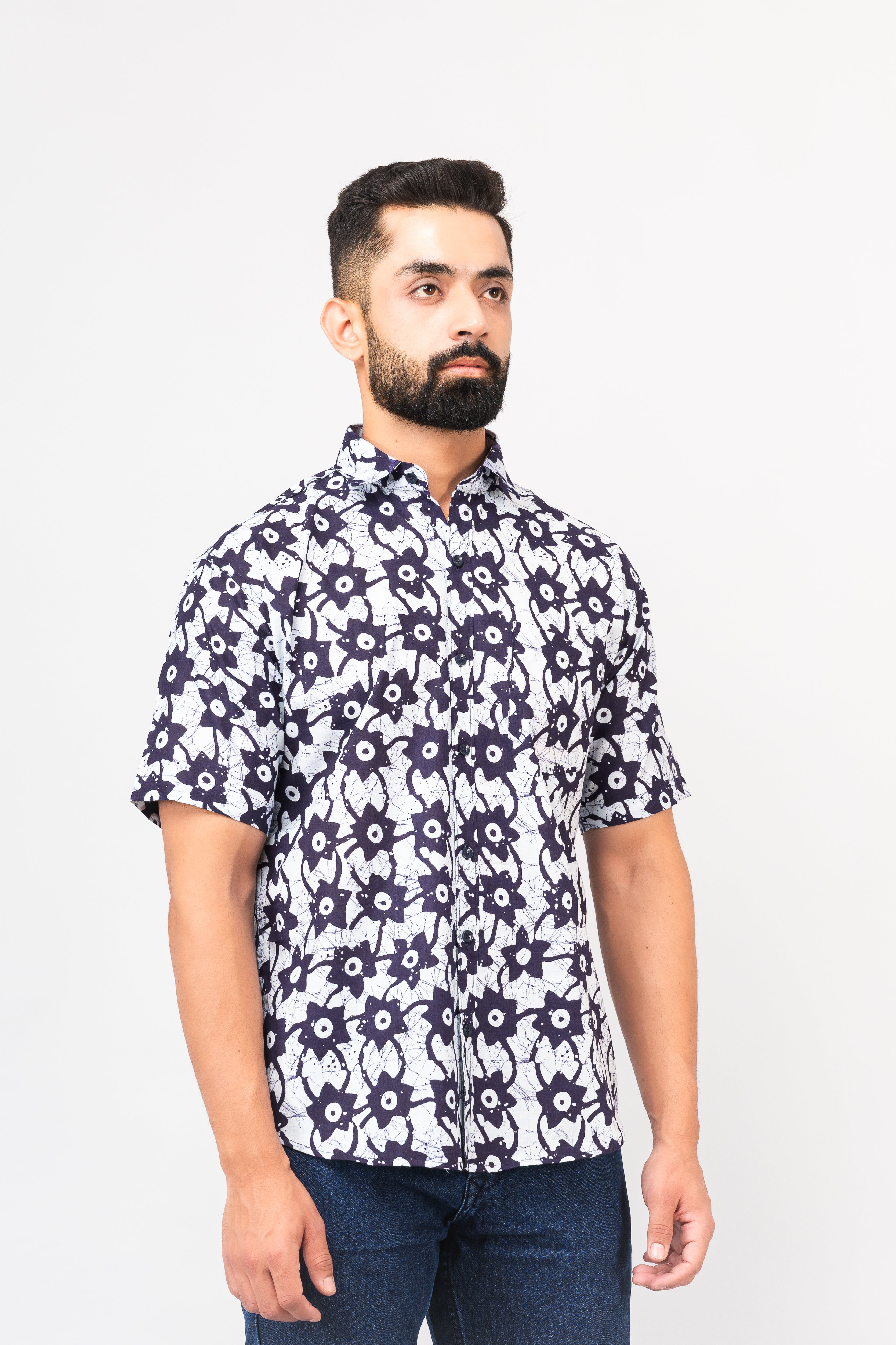 Multicolor Abstract Print Half Sleeves Cotton Shirt