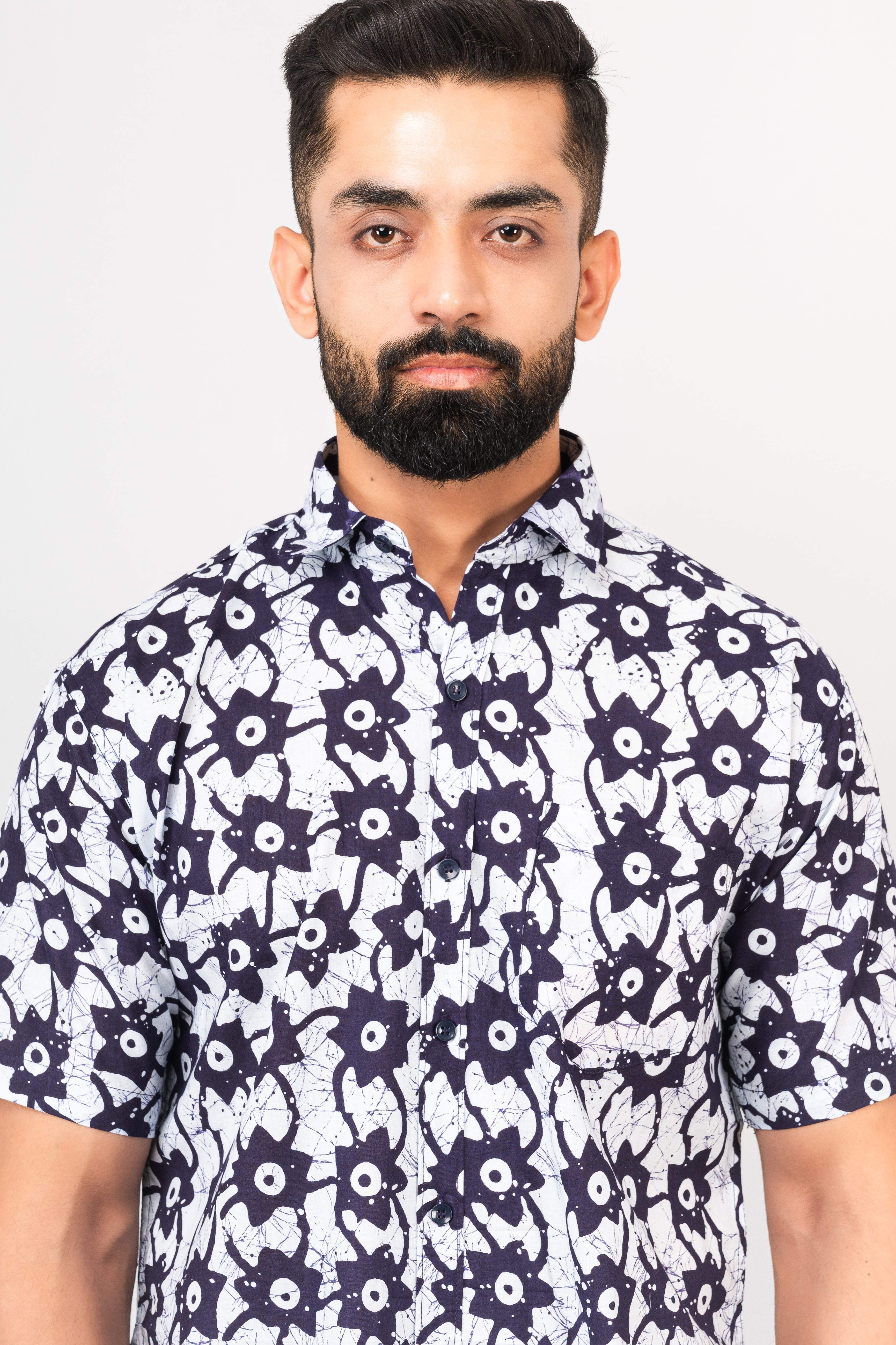 Multicolor Abstract Print Half Sleeves Cotton Shirt