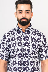 Multicolor Abstract Print Half Sleeves Cotton Shirt