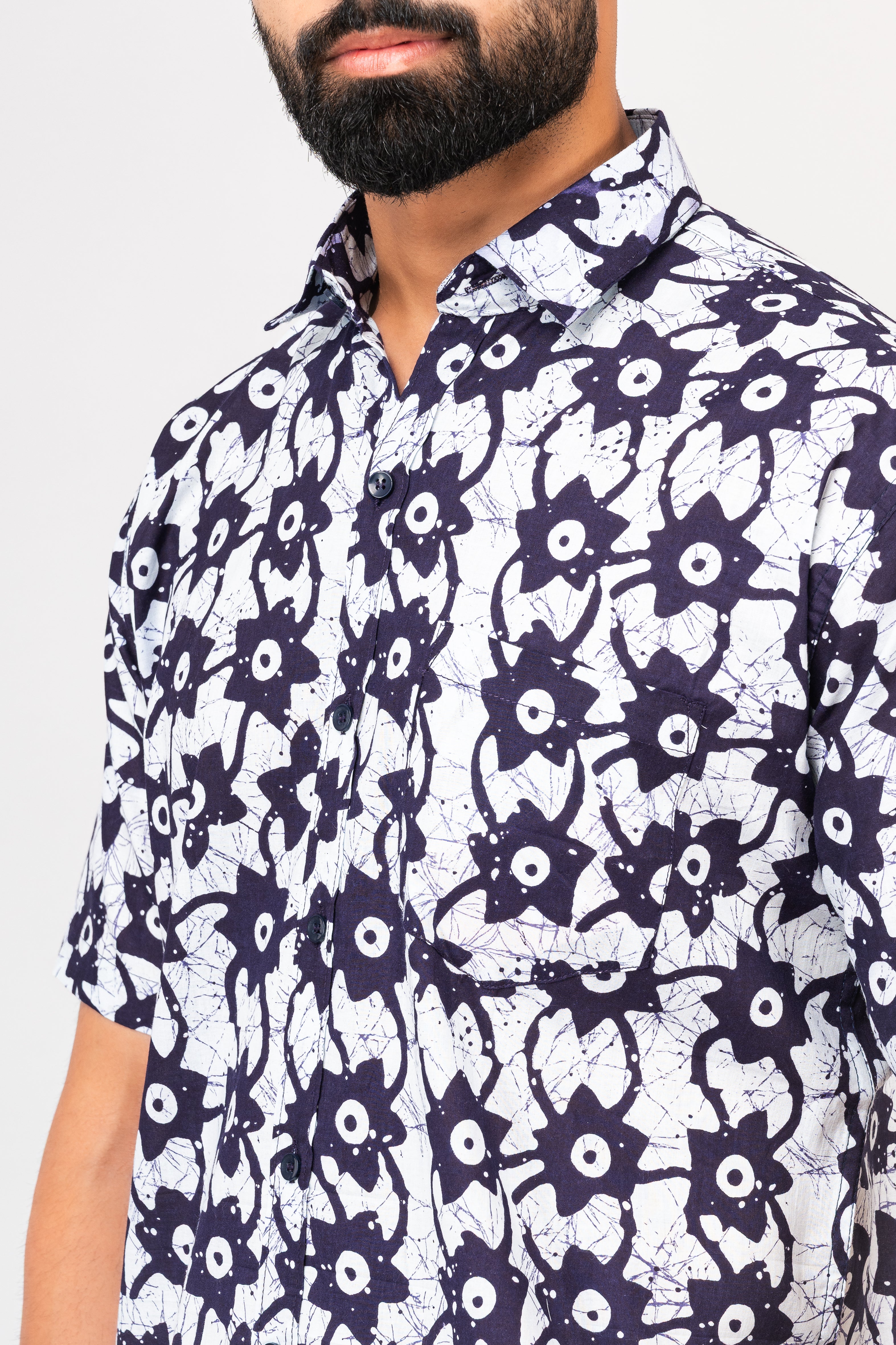 Multicolor Abstract Print Half Sleeves Cotton Shirt