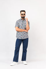 Navy Blue Calico Print Half Sleeves Shirt
