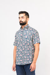 Navy Blue Calico Print Half Sleeves Shirt