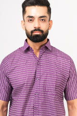 Purple Geometric Design Half Sleeves Shirt