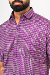Purple Geometric Design Half Sleeves Shirt
