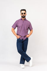 Purple Geometric Design Half Sleeves Shirt