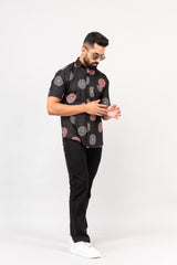Black Mandala Print Half Sleeves Shirt
