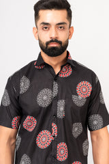 Black Mandala Print Half Sleeves Shirt