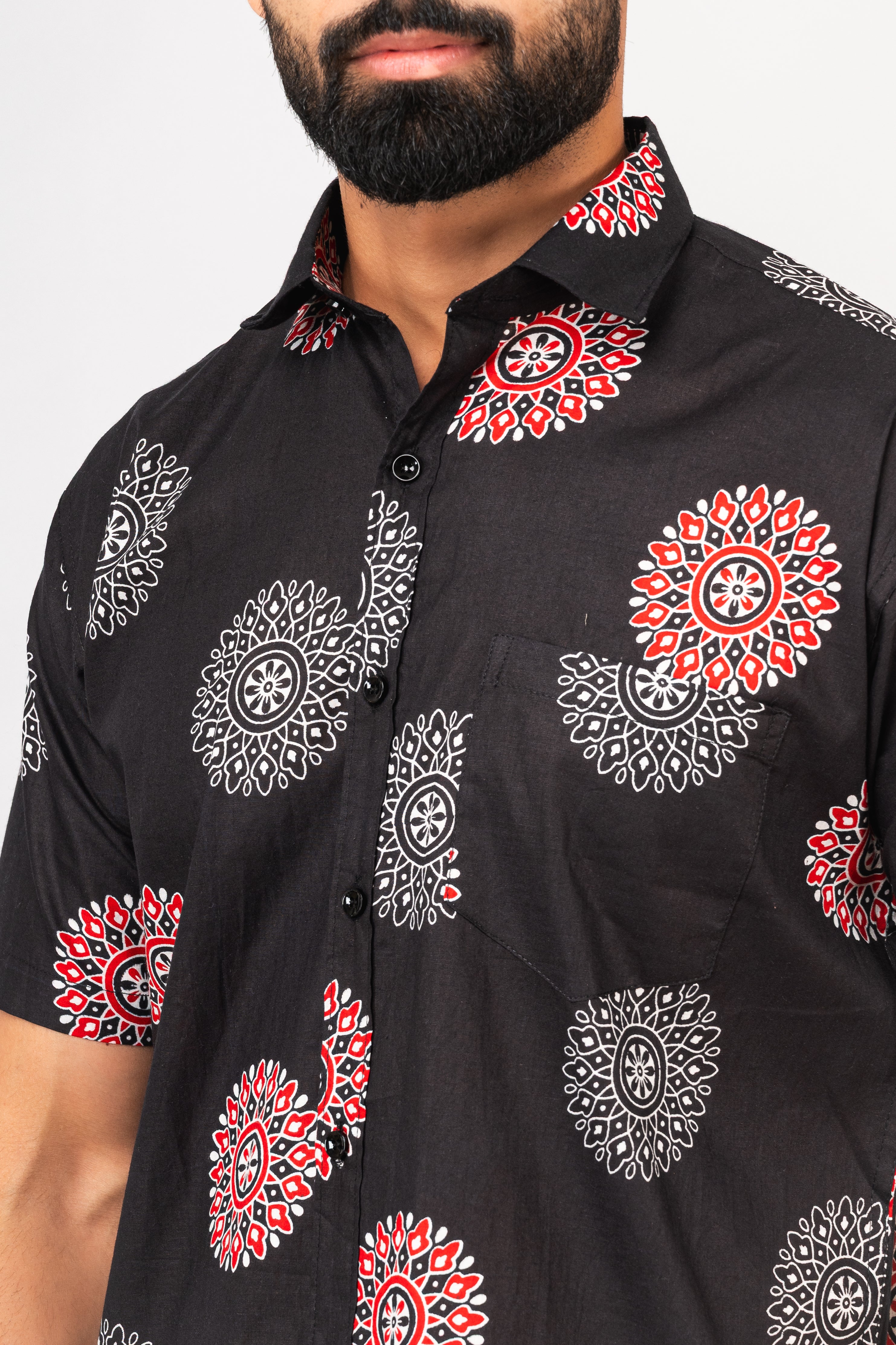 Black Mandala Print Half Sleeves Shirt