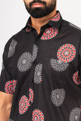 Black Mandala Print Half Sleeves Shirt