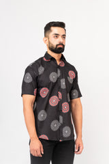 Black Mandala Print Half Sleeves Shirt