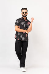 Black Mandala Print Half Sleeves Shirt