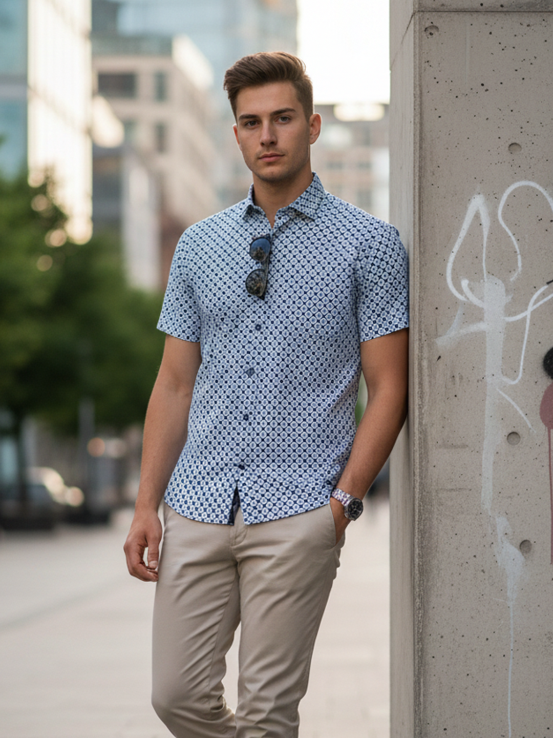 Black Traditional Geomatric Sanganeri Printed Half Sleeve Shirt